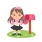 Cute girl holding an envelope love letter concept. Pink traditional mail post.