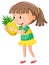 Cute girl holding pineapple on white background