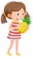 Cute girl holding pineapple on white background