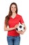 Cute girl holding a soccer ball