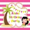 Cute girl ia happy in Aloha party cartoon, birthday postcard, wallpaper, and greeting card