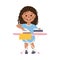 Cute Girl Ironing Clothes on Ironing Board, Kid Helping her Parents with Housework or Doing Household Chores Cartoon