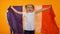 Cute girl jumping with french flag, cheering for favorite sport team, football