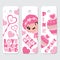 Cute girl, magic wand, and cupcake cartoon illustration for Valentine label tags design