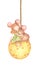 Cute girl mouse hug a little mouse sitting on the cheese moon hang from string painted in watercolor