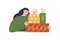 A cute girl with New Year`s gifts. Festive cozy vector illustration