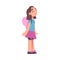 Cute Girl with Pink Backpack Standing Looking Up Vector Illustration