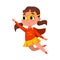 Cute Girl Playing Superhero Wearing Colorful Costume and Mask, Adorable Kid in Superhero Pose Cartoon Style Vector