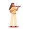 Cute girl playing violin. Small kid play classical music on classic instrument. Children orchestra