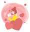 Cute girl reading love letter Valentine card heart shaped around