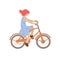 Cute girl ride a city bike. Smiling happy woman on a bicycle, vector illustration, doing summer sport activities