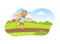 Cute Girl Running with Cardboard Wings, Child Dreaming of Becoming Aviator Vector Illustration