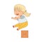 Cute Girl Running and Rushing at Full Speed Jumping Over Cardboard Box Vector Illustration