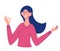 Cute girl shows the ok gesture. Hand gestures, expression of emotions. Sign language. Everything is ok concept. Flat cartoon
