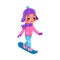 Cute Girl Snowboarding, Kid Doing Winter Sports, Active Healthy Lifestyle Concept Cartoon Style Vector Illustration