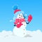 Cute Girl Snowman Wearing Winter Hat And Scarf Happy Smiling