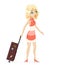 Cute Girl Suitcase Cartoon Retro Vintage Female Character on Sea Beach Summer Vacation Tourism Journey Travel Symbol