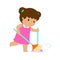 Cute girl sweeping the dust on a white background .