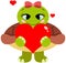 Cute girl turtle holding a red heart