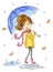 Cute girl with umbrella. Hand Drawn watercolor illustration.