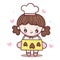 Cute girl vector Chef cartoon bake heart cookie cooking bakery shop logo for kid dessert homemade food kawaii character