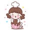 Cute girl vector Chef cartoon hug strawberry cooking bakery shop logo for kid dessert homemade food kawaii character