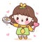 Cute girl vector Chef cartoon with spoon wear pineapple dress kawaii food shop logo for kid dessert homemade