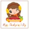 Cute girl want to eat apple pie cake cartoon illustration for thanksgiving`s day card design