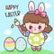 Cute girl wear Easter bunny costume painting. Series: children\\\'s game egg hunt