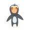 Cute Girl Wearing Penguin Costume Role Playing and Having Fun Vector Illustration