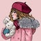 Cute Girl Wearing Winter Clothes Holding Toy Bunny