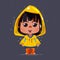 Cute girl wearing yellow raincoats and boots under the rain. character design