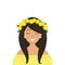 Cute girl in a wreath of dandelions on her head