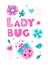 Cute girlish illustration with funny ladybug