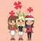 Cute girls group characters with floral decoration