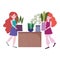 Cute girls holding potted plant gardening cartoon