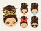 Cute Girls with Messy Bun and Bandana Hairstyle Vector