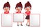 Cute girls vector character set. Fashion woman holding white board