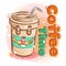 Cute Glass of Coffee hold a Heart Shape with Happy smile.Colorful Cartoon Illustration