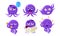 Cute Glossy Octopus Character Set, Funny Sea Creature Showing Various Emotions Vector Illustration