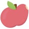 Cute gnawed red apple with green leaf, vector element