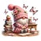 Cute Gnome Butterfly Valentines Clipart Illustration AI Generative