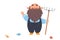 Cute Gnome Character with Beard Holding Rake and Waving Hand Vector Illustration