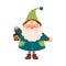 Cute Gnome Character with Beard in Pointy Hat Holding Lantern Vector Illustration