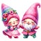 Cute Gnome Couple Dancing Clipart Illustration AI Generative