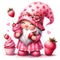 Cute Gnome Cupcake Strawberry Valentine\\\'s Day Clipart Illustration AI Generative