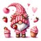 Cute Gnome Cupcake Strawberry Valentine\\\'s Day Clipart Illustration AI Generative