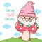 Cute Gnome Garden elf cartoon on mushroom Gardener Spring season