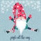 Cute gnome jump. Christmas card. Flat design