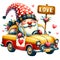 Cute Gnome Love Taxi Valentine Watercolor Clipart Illustration AI Generative